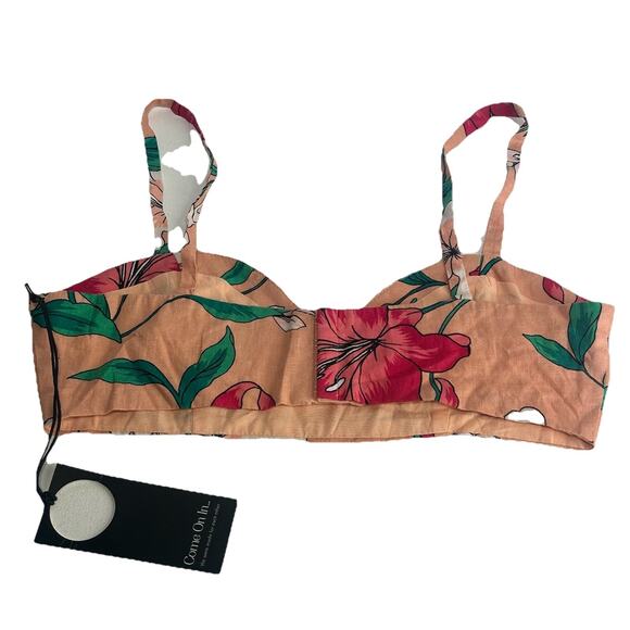Privacy Please Revolve Shasta Linen Blend Bellini Floral Peach Crop Top Size S - Picture 2 of 8